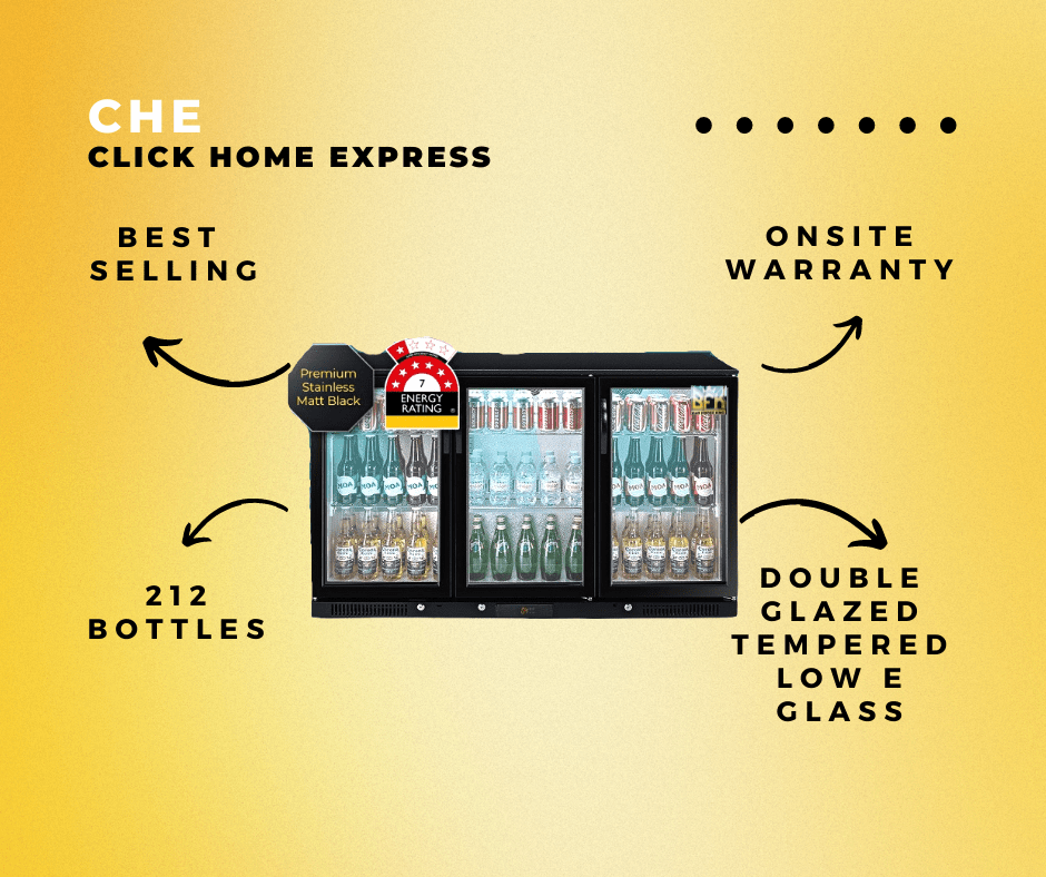 318L 3-Door Commercial Wine Bar Fridge Chiller Can Cooler Mini Freezer in Black