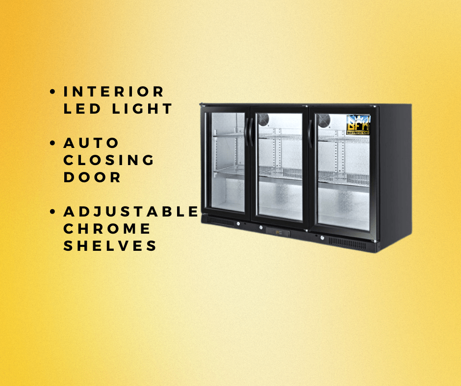 318L 3-Door Commercial Wine Bar Fridge Chiller Can Cooler Mini Freezer in Black