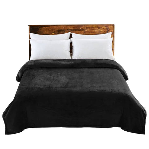bedding 320GSM 220x240cm Ultra Soft Mink Blanket Warm Throw in Black Colour