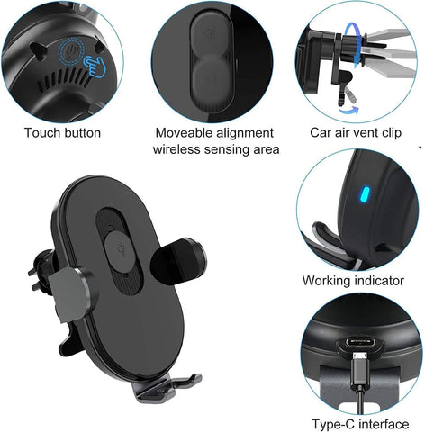 360 Wireless Car Charger Mount with Auto-Clamping 15w Fast Charging