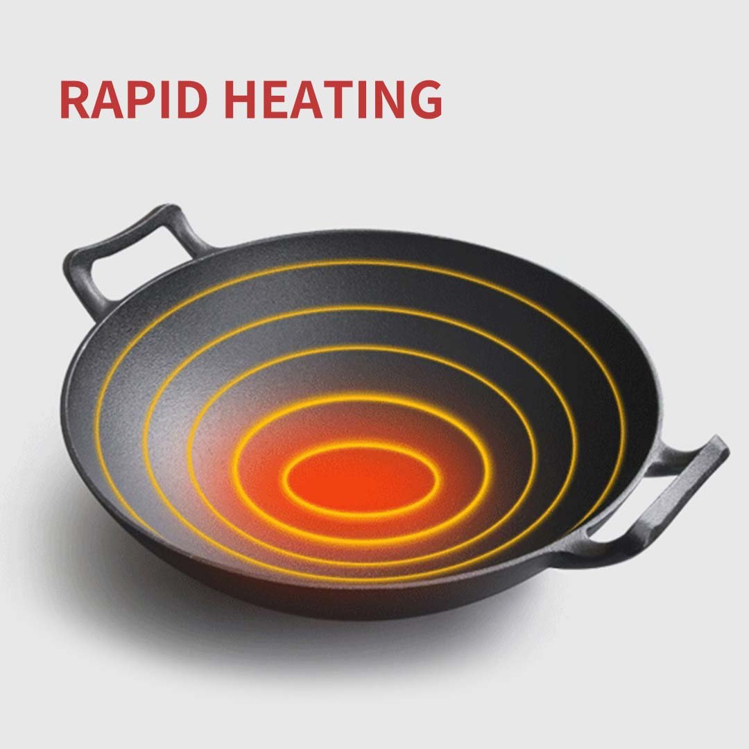 Frying Pans 36CM Commercial Cast Iron Wok FryPan with Wooden Lid Fry Pan