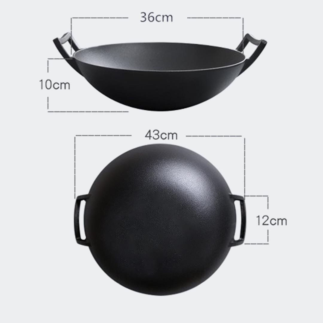 Frying Pans 36CM Commercial Cast Iron Wok FryPan with Wooden Lid Fry Pan