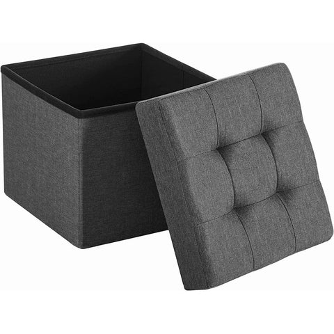 38Cm Folding Storage Ottoman Bench Foot Rest Stool Dark Gray