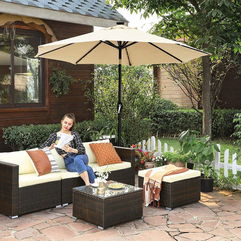 3m Solar Lighted Outdoor Patio Umbrella Beige