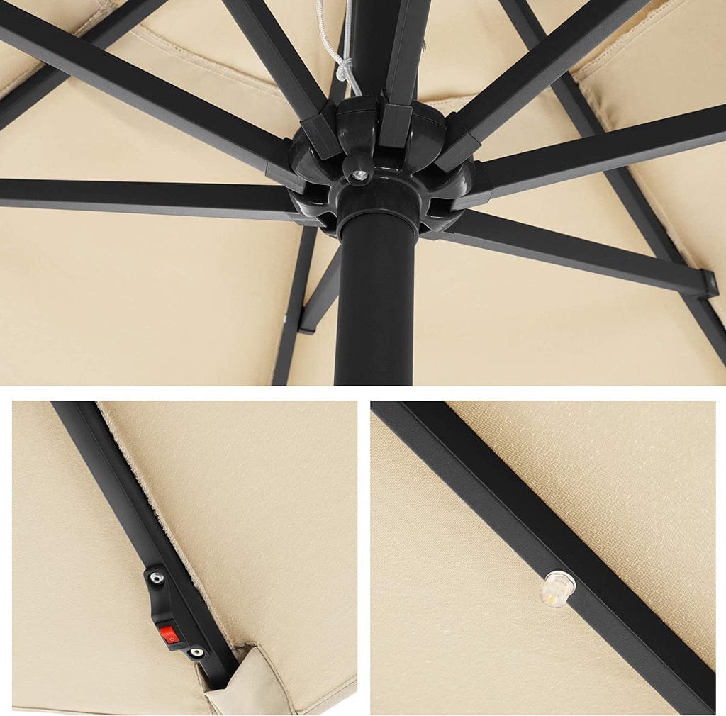 3m Solar Lighted Outdoor Patio Umbrella Beige