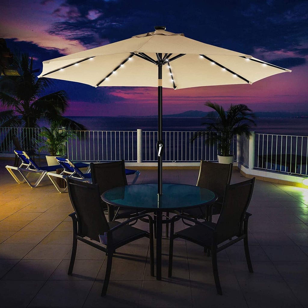 3m Solar Lighted Outdoor Patio Umbrella Beige