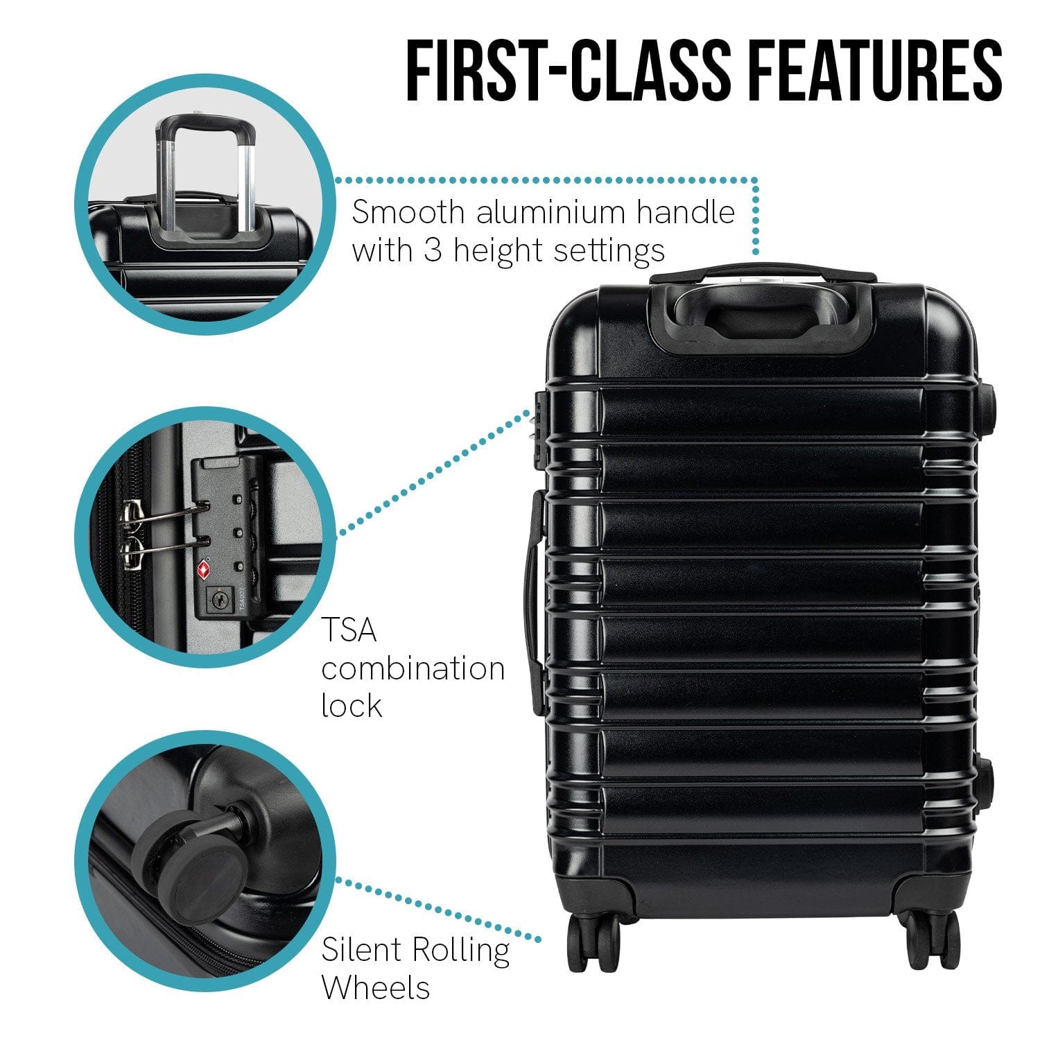 3PC Noctis Luggage Set Hard Shell ABS+PC - Stygian Black