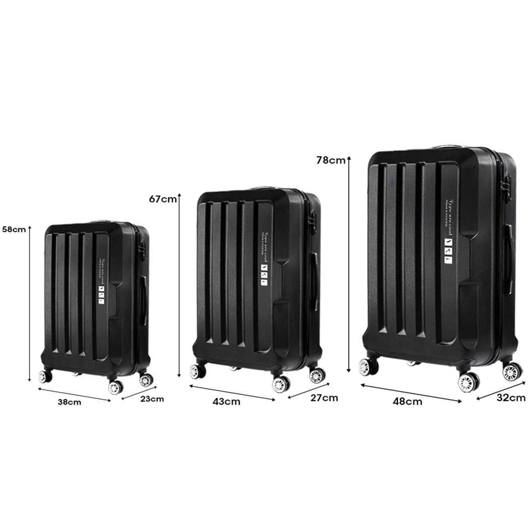 travelling 3pcs Luggage Sets Travel Hard Case Lightweight Suitcase TSA lock Black