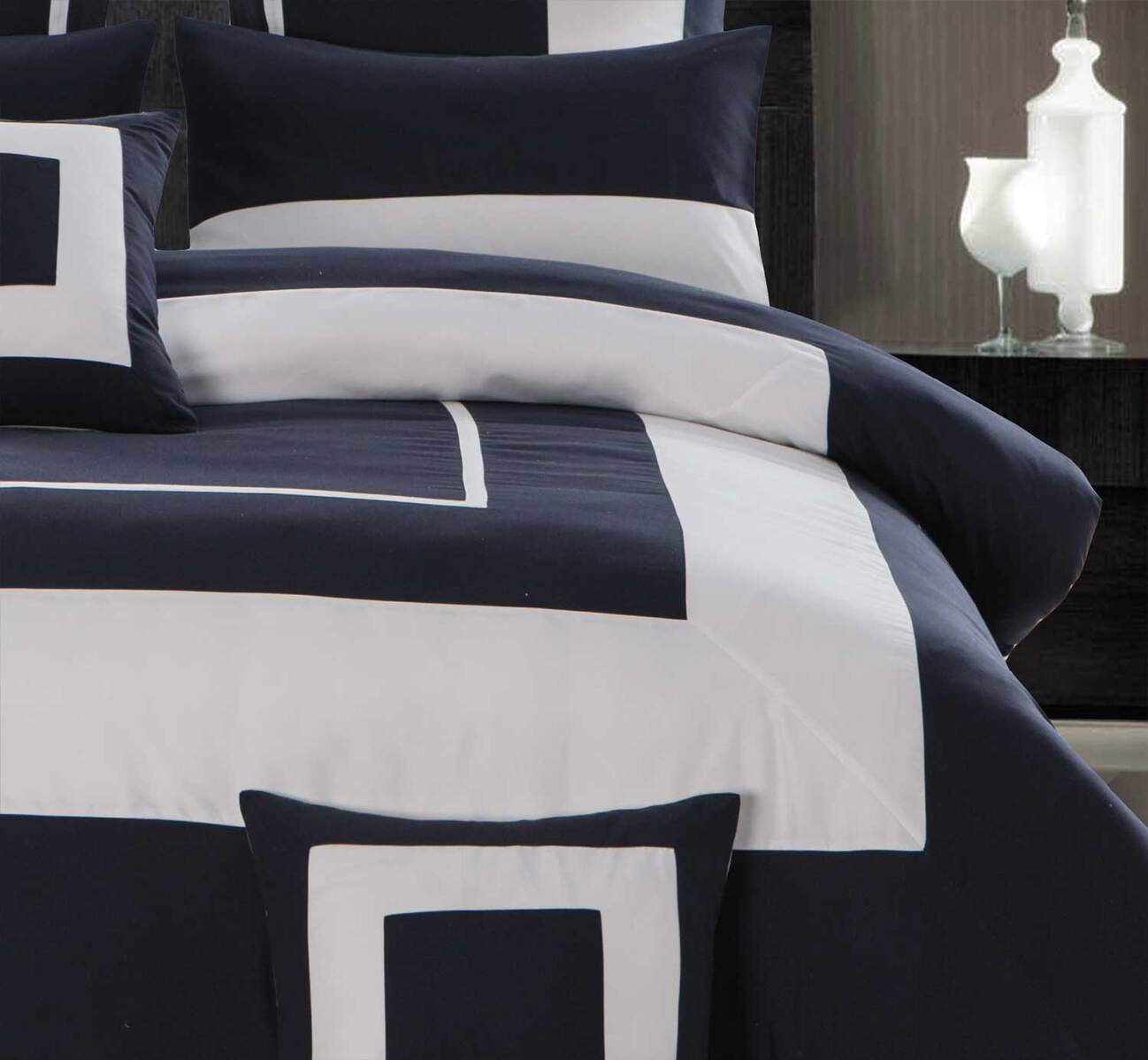 Bedding 3pcs Navy Blue King Size Quilt Cover Set