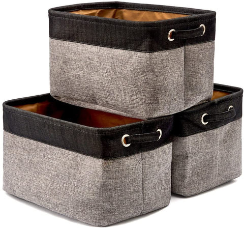 3x Collapsible Large Cube Fabric Storage Bins Baskets For Laundry - Black And Gray