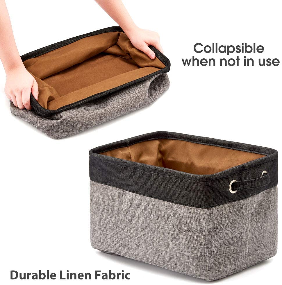 3x Collapsible Large Cube Fabric Storage Bins Baskets For Laundry - Black And Gray