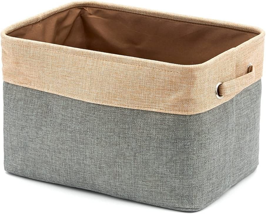 3x Collapsible Large Cube Fabric Storage Bins Baskets For Laundry - Gray And Brown