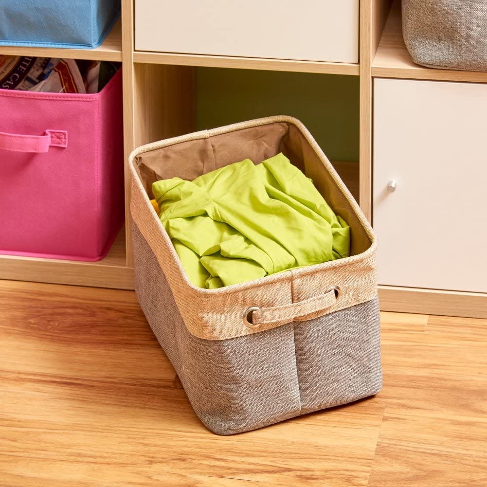 3x Collapsible Large Cube Fabric Storage Bins Baskets For Laundry - Gray And Brown