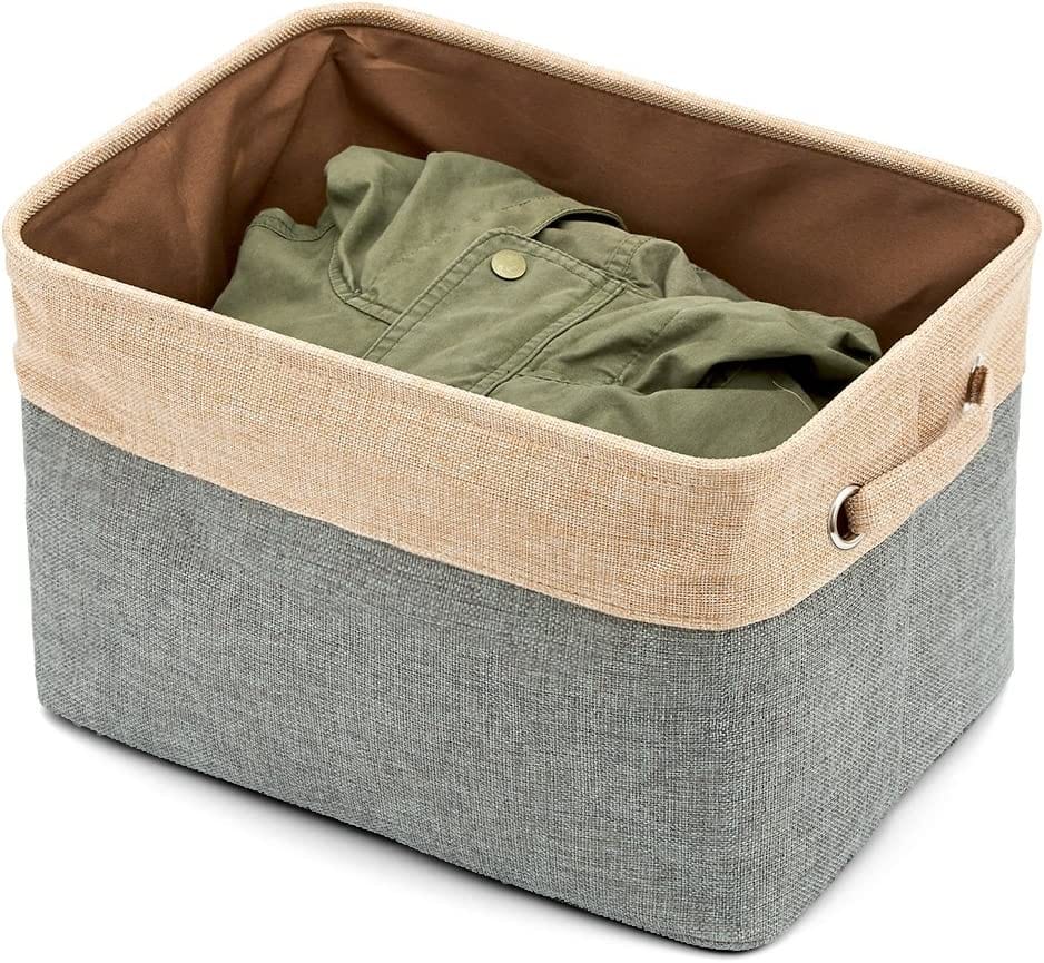 3x Collapsible Large Cube Fabric Storage Bins Baskets For Laundry - Gray And Brown