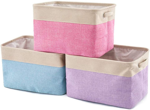 3x Foldable Fabric Basket Bin, Collapsible Storage Cube For Nursery, Office, Cube Organizers