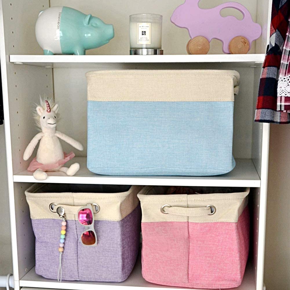 3x Foldable Fabric Basket Bin, Collapsible Storage Cube For Nursery, Office, Cube Organizers