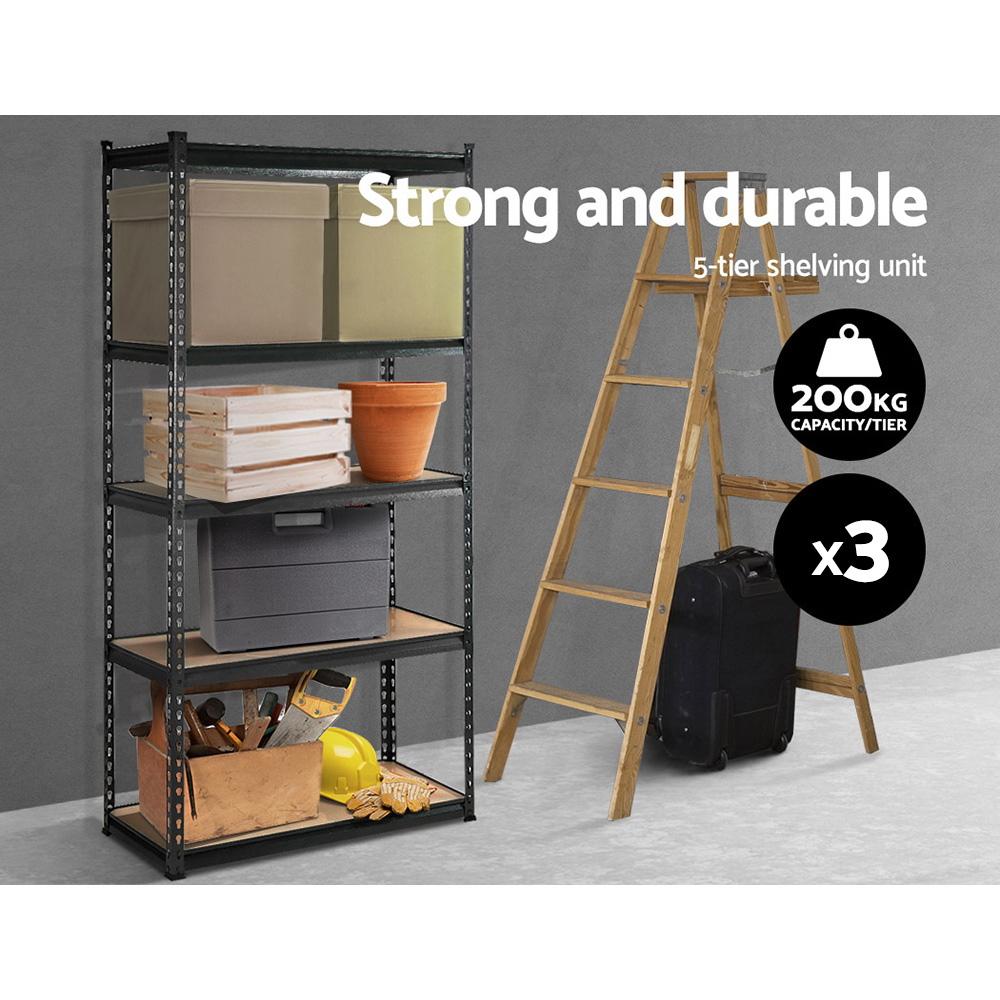 Storage 3x0.9M 5-Shelves Steel Warehouse Shelving Racking Garage Storage Rack Grey