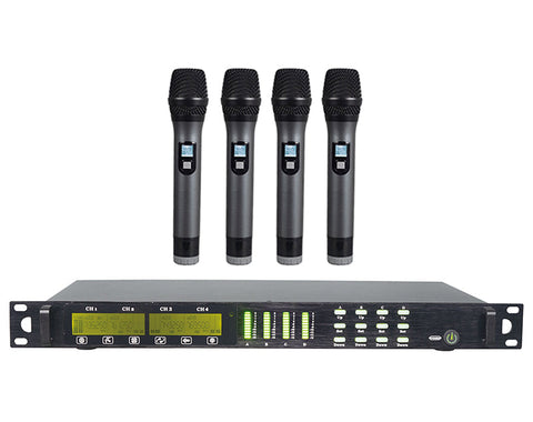 4 Channel Uhf Wireless Microphone System Rack Mount Lcd Display