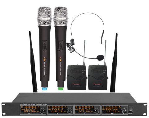 4 Channel Uhf Wireless Microphone System Rack Mountable Lcd Display