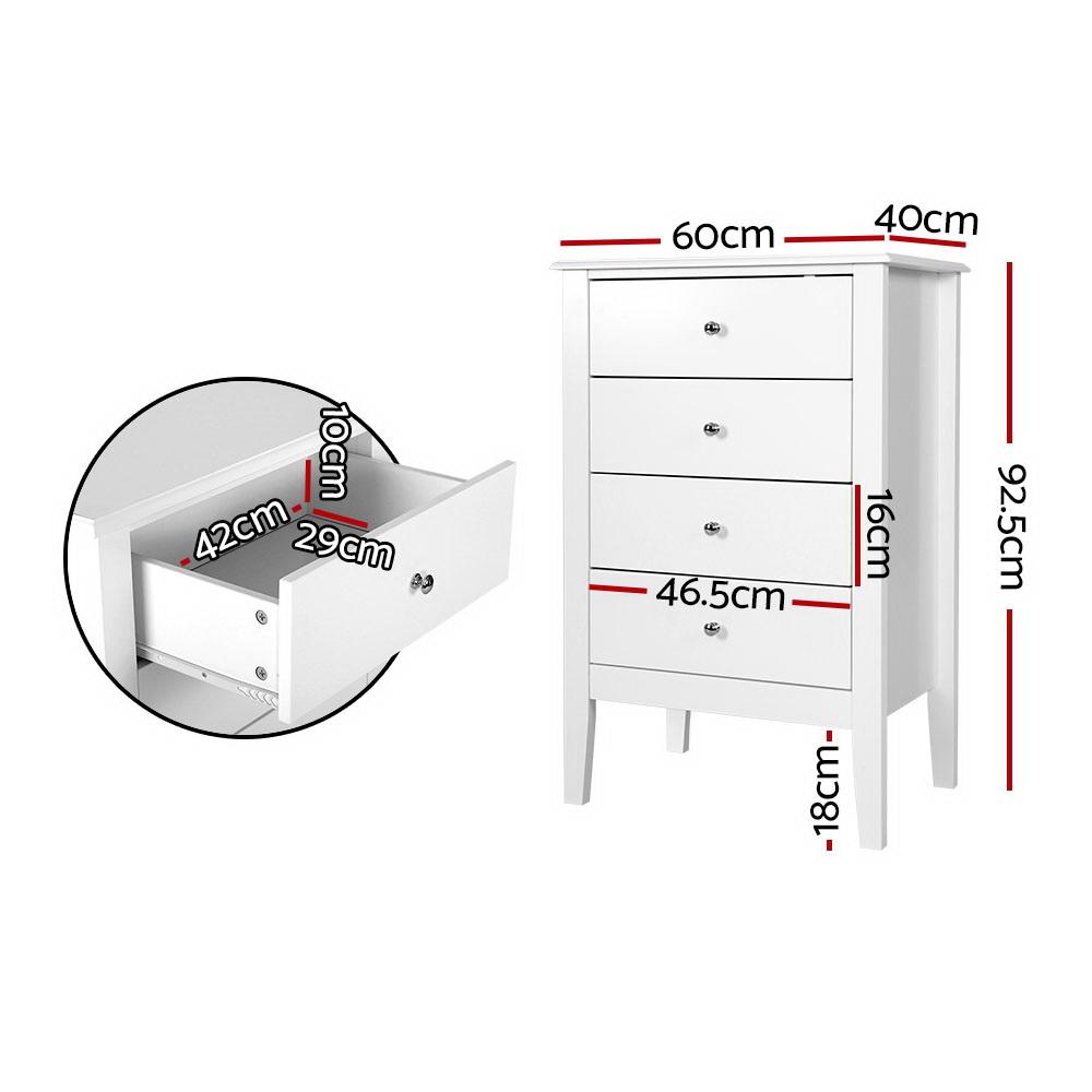 Bedroom 4 Chest of Drawers Tallboy Storage Cabinet Bedside Table Dresser White