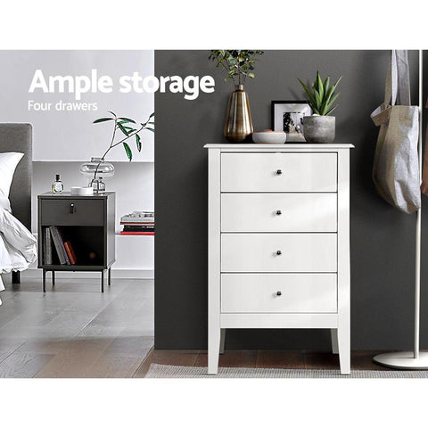 4 Chest of Drawers Tallboy Storage Cabinet Bedside Table Dresser White