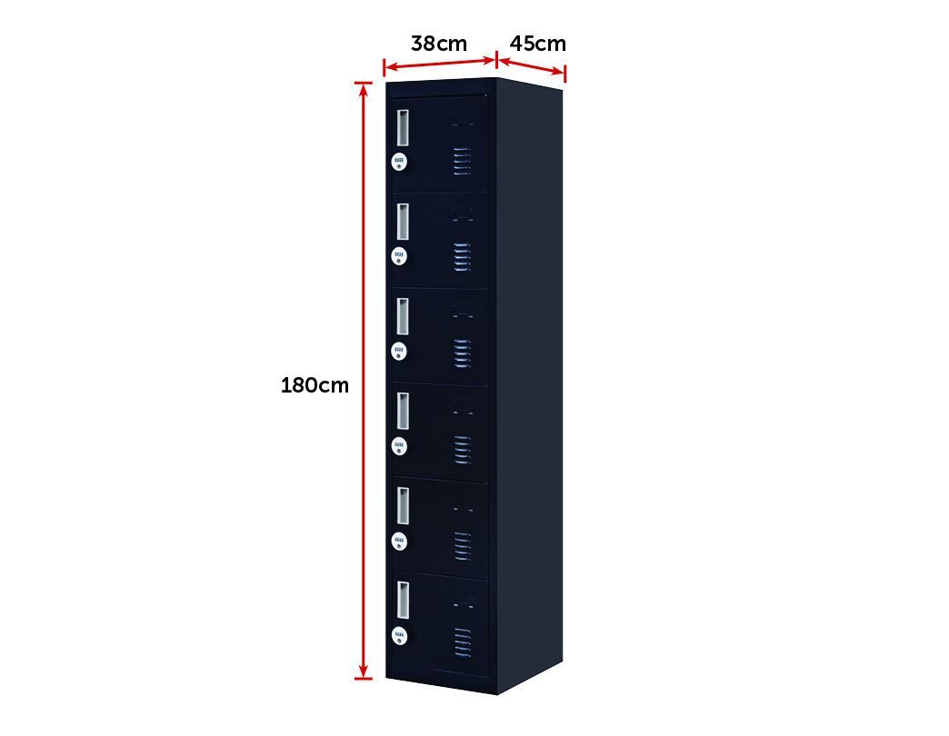 Storage 4-digit Combination Lock 6-Door Locker for Office Storage Black