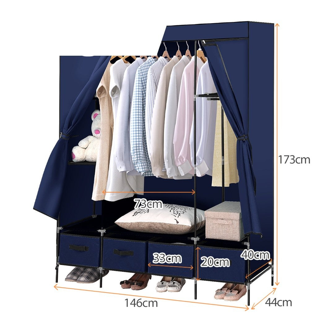 bedroom 4 Drawer Portable Wardrobe Navy Blue