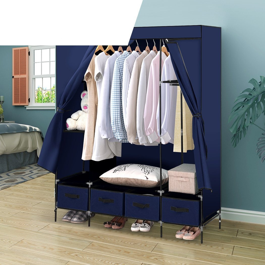 bedroom 4 Drawer Portable Wardrobe Navy Blue