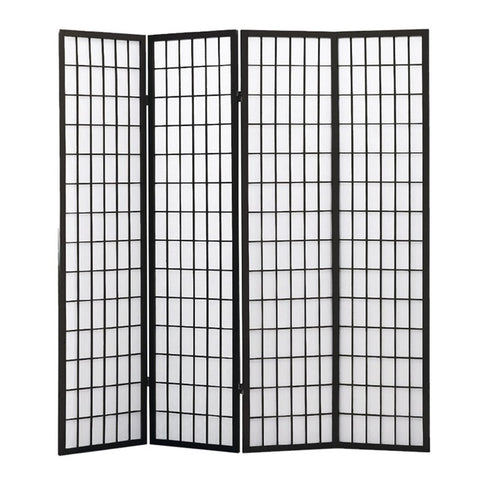 4 Panel Free Standing Foldable  Room Divider Privacy Screen Black Frame