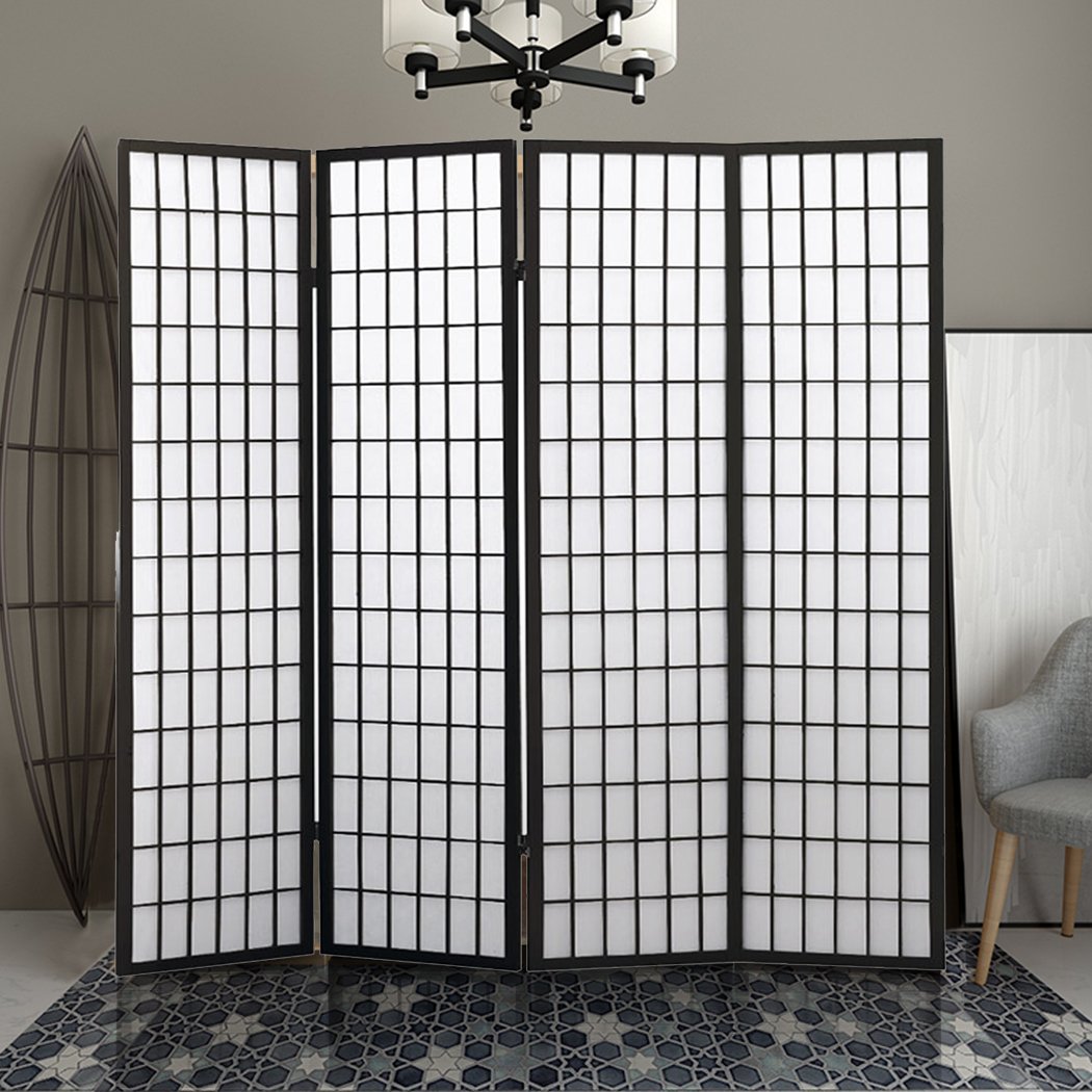 living room 4 Panel Free Standing Foldable  Room Divider Privacy Screen Black Frame