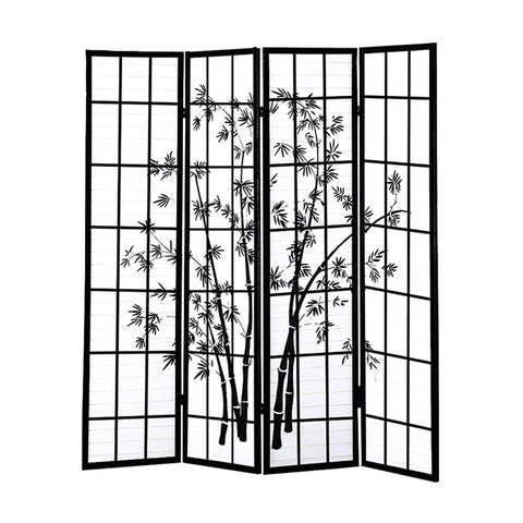 living room 4 Panel Room Divider Screen Door Stand Privacy Fringe Wood Fold Bamboo