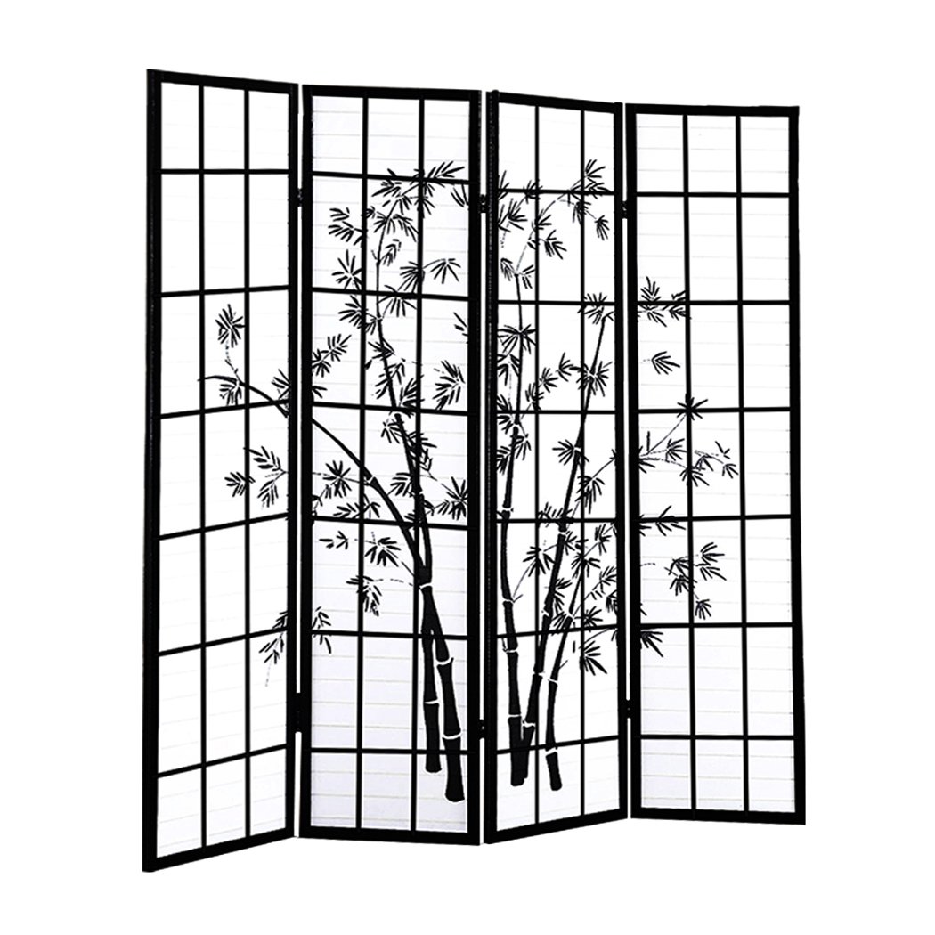 living room 4 Panel Room Divider Screen Door Stand Privacy Fringe Wood Fold Bamboo