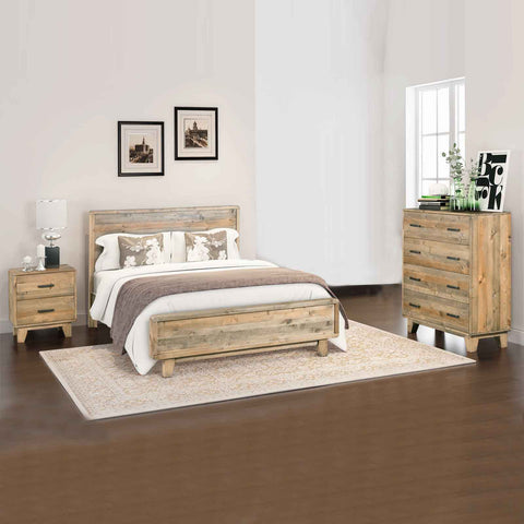4 Pieces Bedroom Suite Queen Size in Solid Wood Antique Design Light Brown