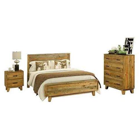 Furniture > Bedroom 4 Pieces Bedroom Suite Queen Size in Solid Wood Antique Design Light Brown Bed, Bedside Table & Tallboy