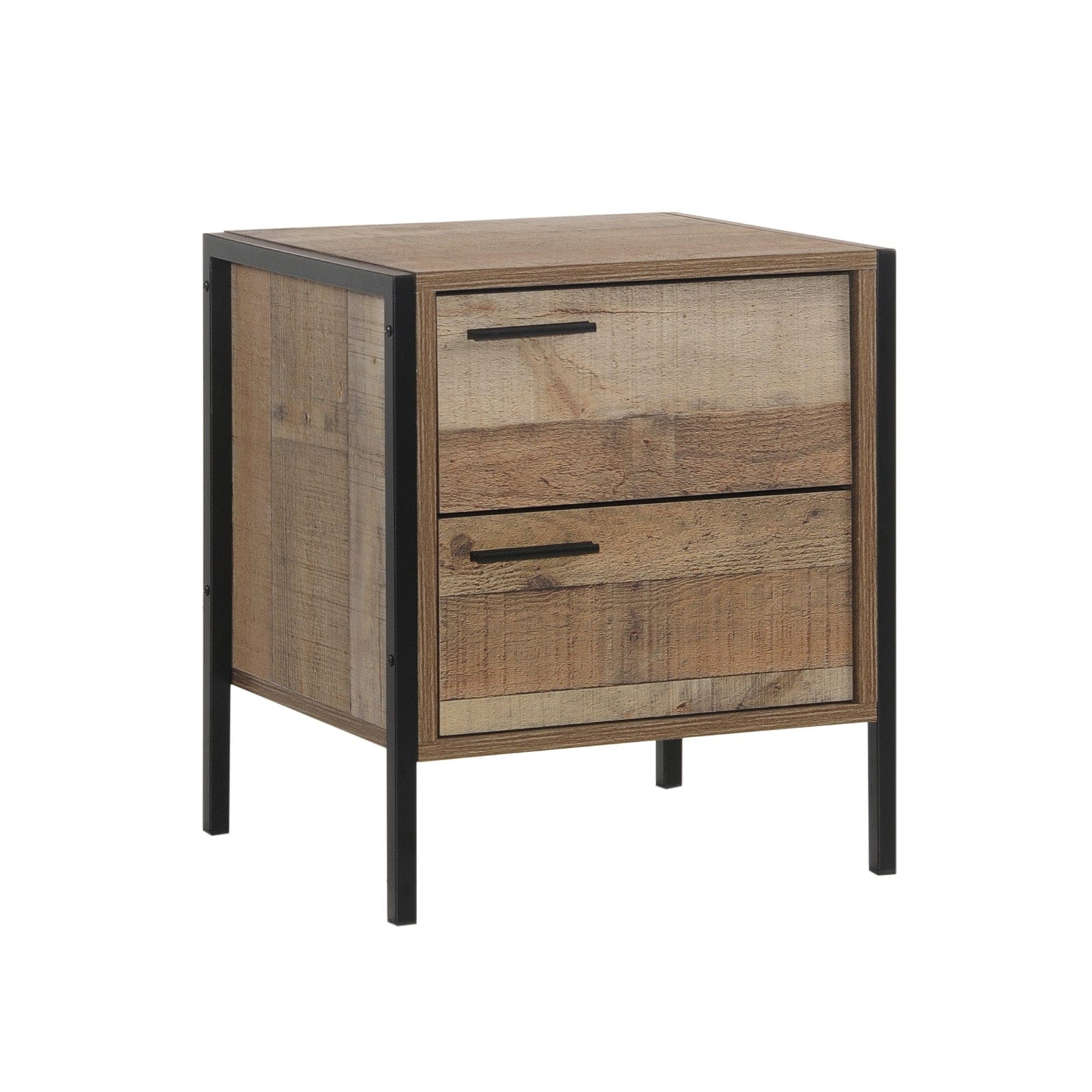 4 Pieces Storage Bedroom Suite Metal Legs Queen Oak, Bedside Table & Tallboy