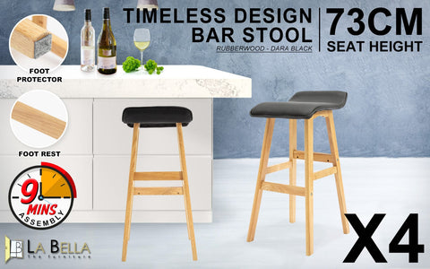 4 Set 73Cm Black Wooden Bar Stool Dara Leather