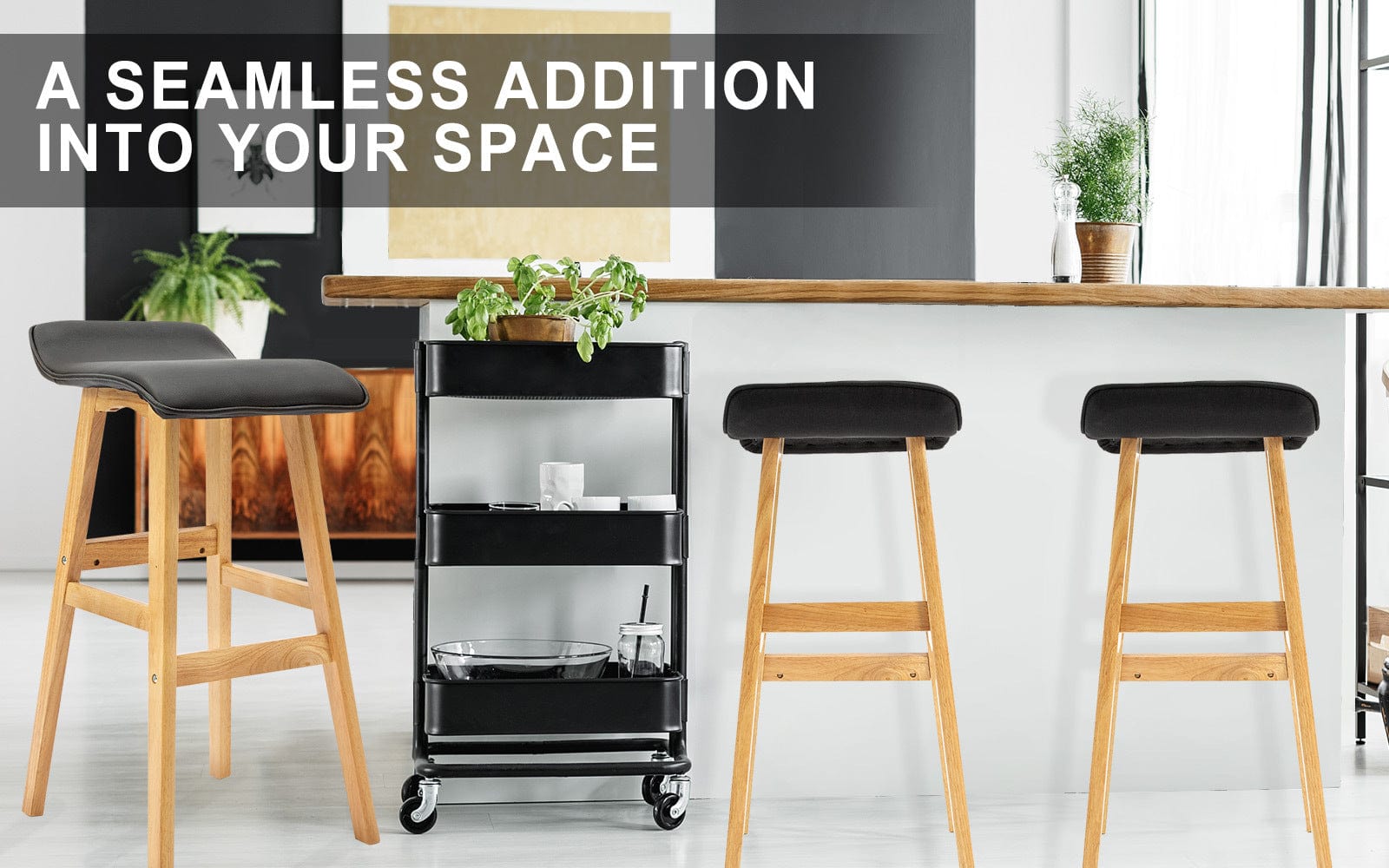 4 Set 73Cm Black Wooden Bar Stool Dara Leather