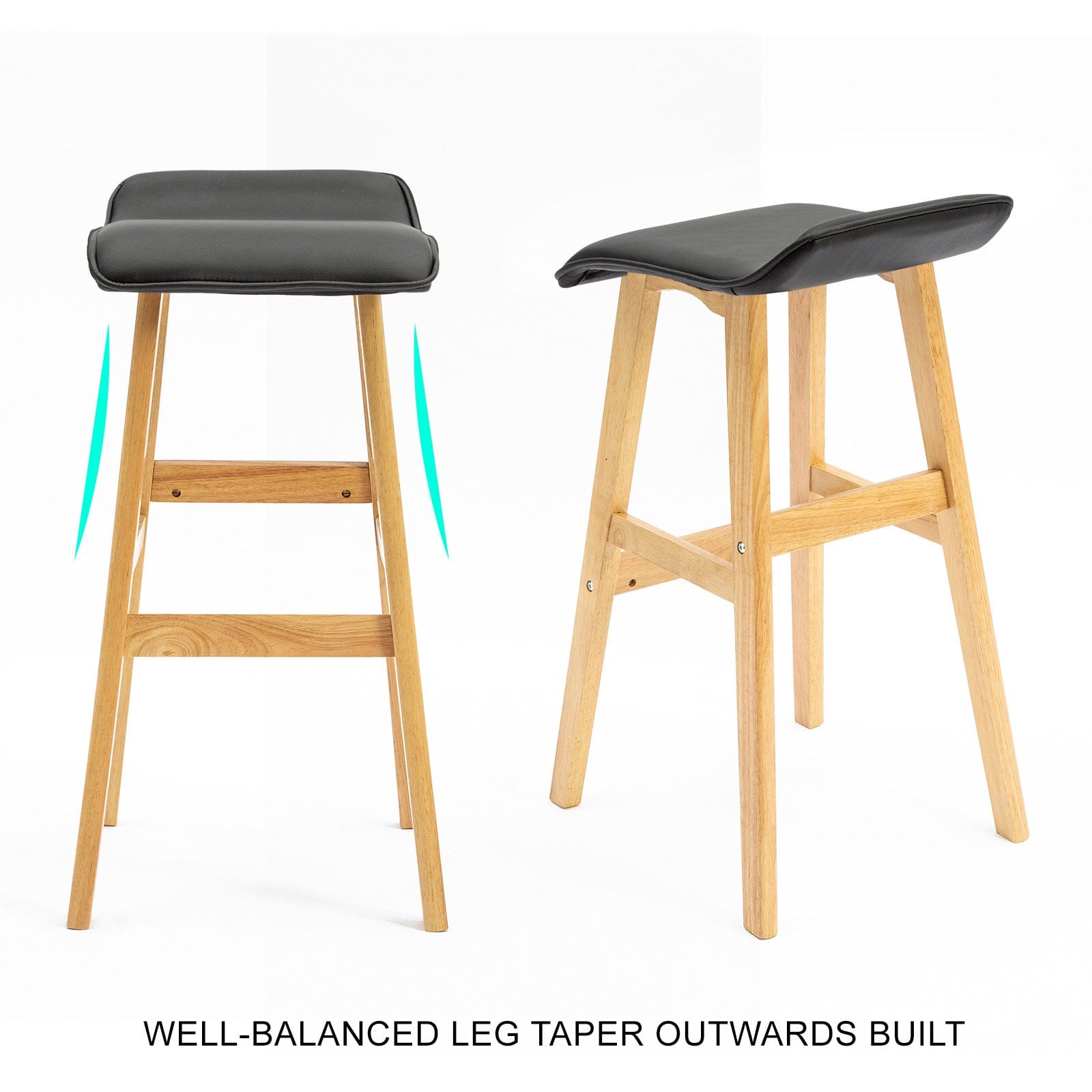 4 Set 73Cm Black Wooden Bar Stool Dara Leather