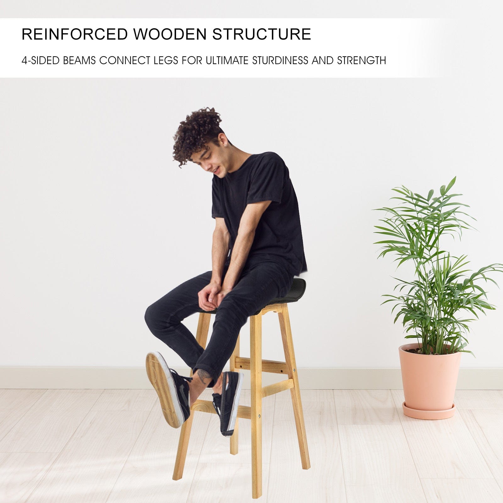 4 Set 73Cm Black Wooden Bar Stool Dara Leather