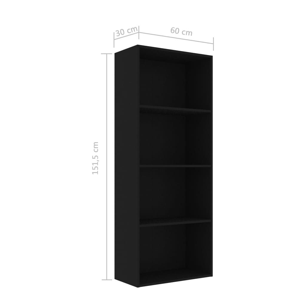 4-Tier Book Cabinet Black 60x30x151.5 cm Chipboard