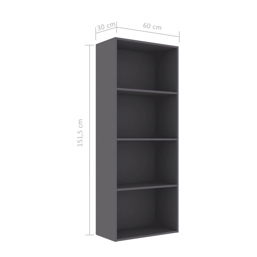 4-Tier Book Cabinet Grey 60x30x151.5 cm Chipboard