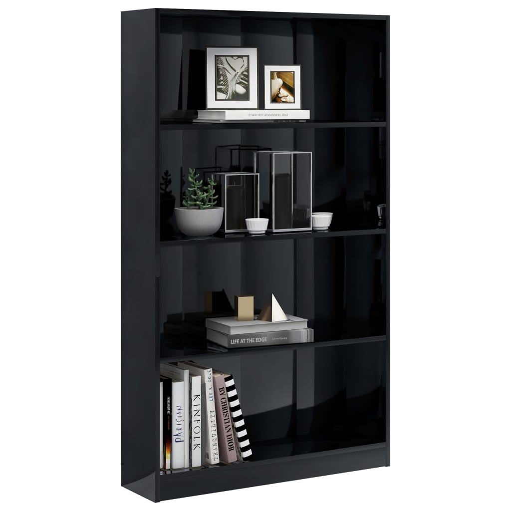 4-Tier Book Cabinet High Gloss Black 80x24x142 cm Chipboard