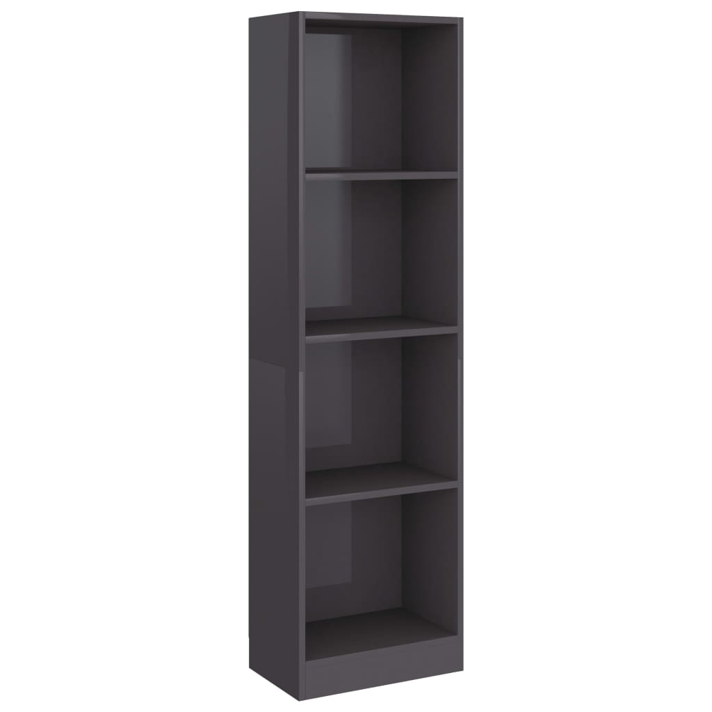 4-Tier Book Cabinet High Gloss Grey 40x24x142 cm Chipboard