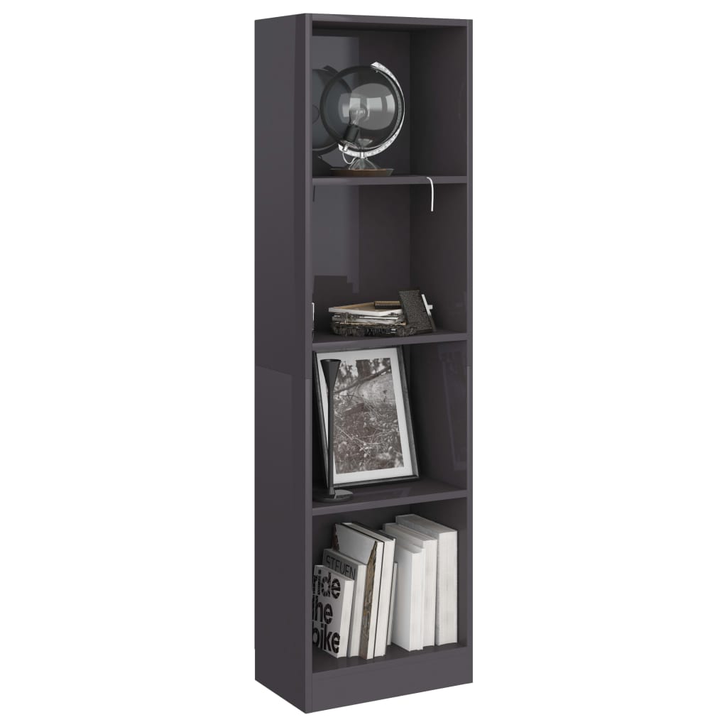 4-Tier Book Cabinet High Gloss Grey 40x24x142 cm Chipboard