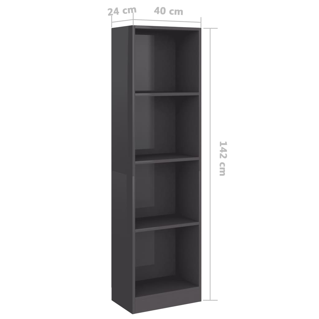 4-Tier Book Cabinet High Gloss Grey 40x24x142 cm Chipboard