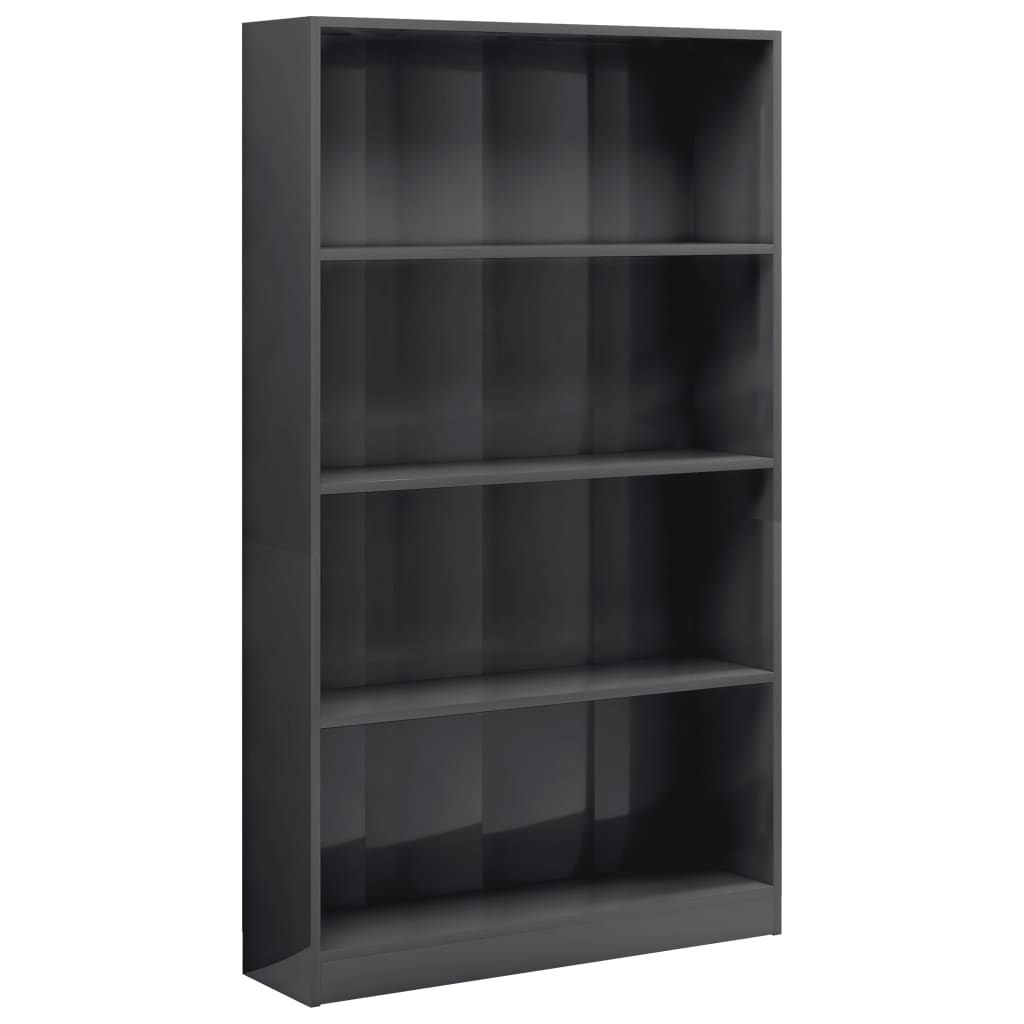 4-Tier Book Cabinet High Gloss Grey 80x24x142 cm Chipboard