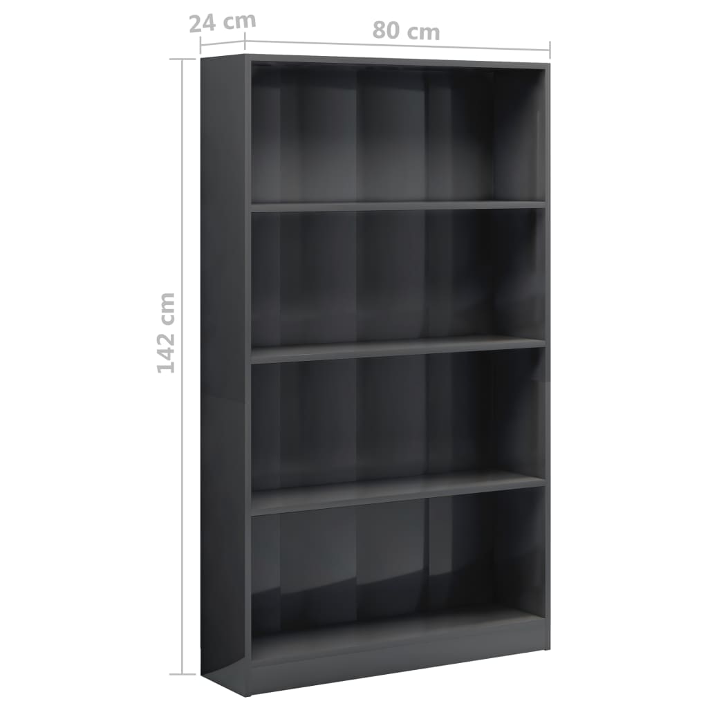 4-Tier Book Cabinet High Gloss Grey 80x24x142 cm Chipboard