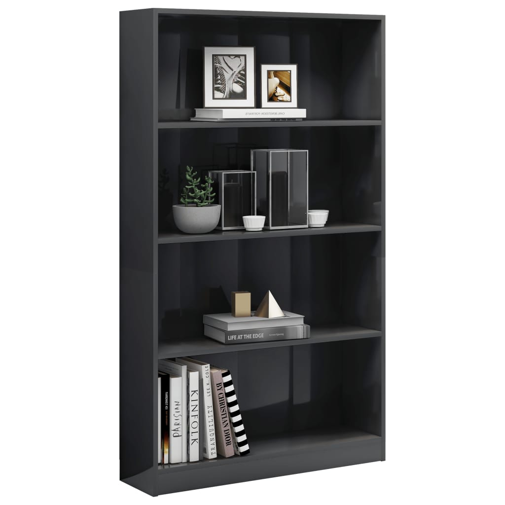 4-Tier Book Cabinet High Gloss Grey 80x24x142 cm Chipboard