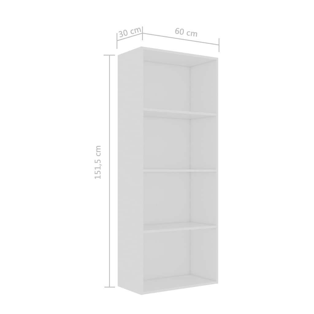 4-Tier Book Cabinet White 60x30x151.5 cm Chipboard
