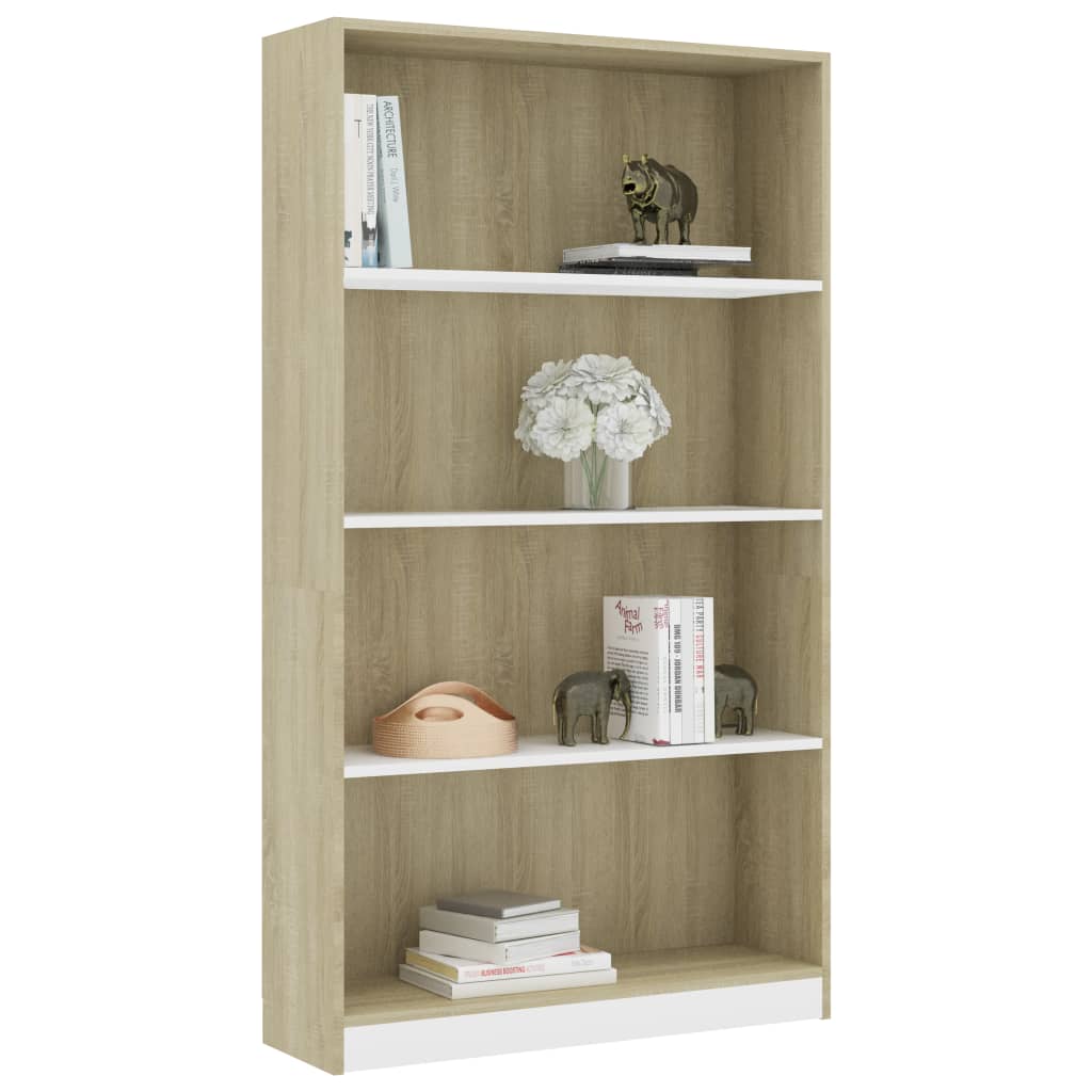 4-Tier Book Cabinet White and Sonoma Oak 80x24x142 cm Chipboard